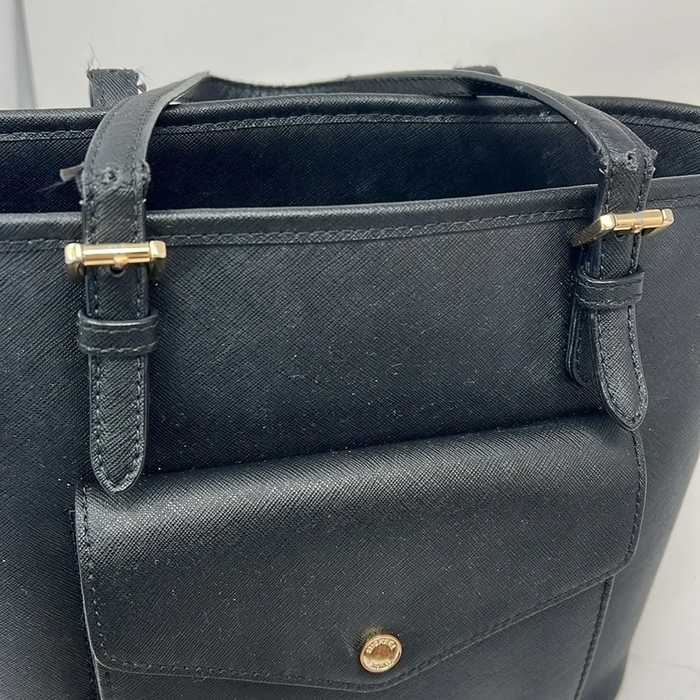 Michael Kors Jet Set Medium Black Saffiano Leather Tote Hand Bag - Picture 8 of 13